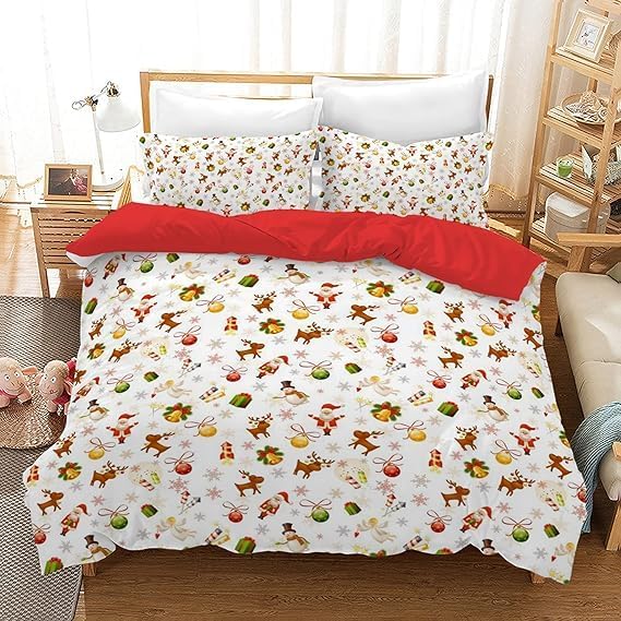 UGZDEA Christmas Bedding Set 135x200cm, 3D Christma Bedding Set including 2 Pillowcases, Father Christma, Christmas Tree - Image 2