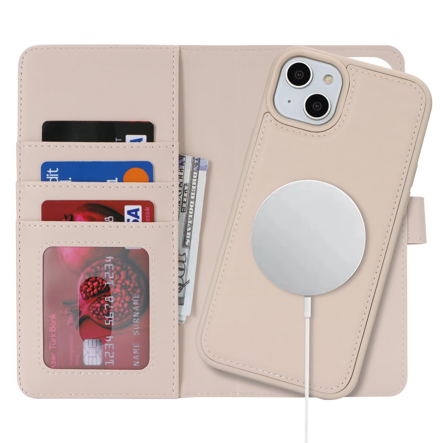 Havaya iPhone 13 Case MagSafe Compatible iPhone 14 Case Aifun 13 Case Notebook Type Magsafe Leather [Separation Type 2 in 1] Card Storage, Wireless Charging Compatible (Compatible with iPhone 13 / : E