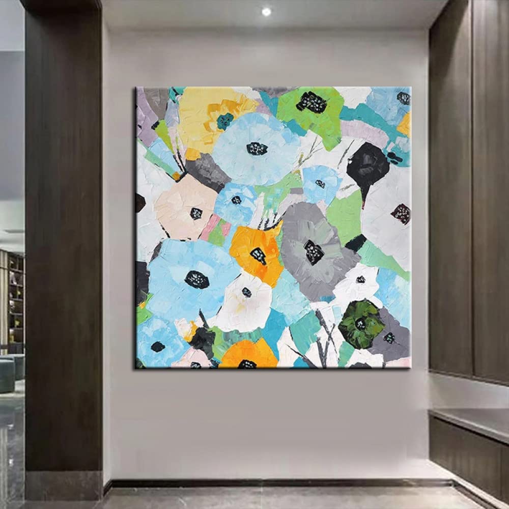 Tableau fleur 3D fait main 80x80 cm, peinture huile luxe sur toile