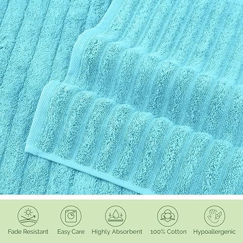 Image of Elegant Comfort 100% Turkish Cotton Corduroy Ribbed Luxury Jumbo Bath Towel Ultra Soft - 35 x 70 Inch - Luxury Spa Premium Hotel Quality Highly Absorbent and Quick Dry Large Bath Towel, Aqua