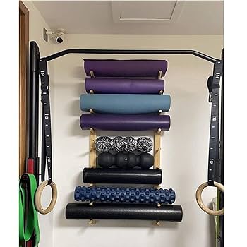 Floor Yoga Mat Storage Rack, Vertical Wood 6 Exercise Mat/Pilates Mats Organizer