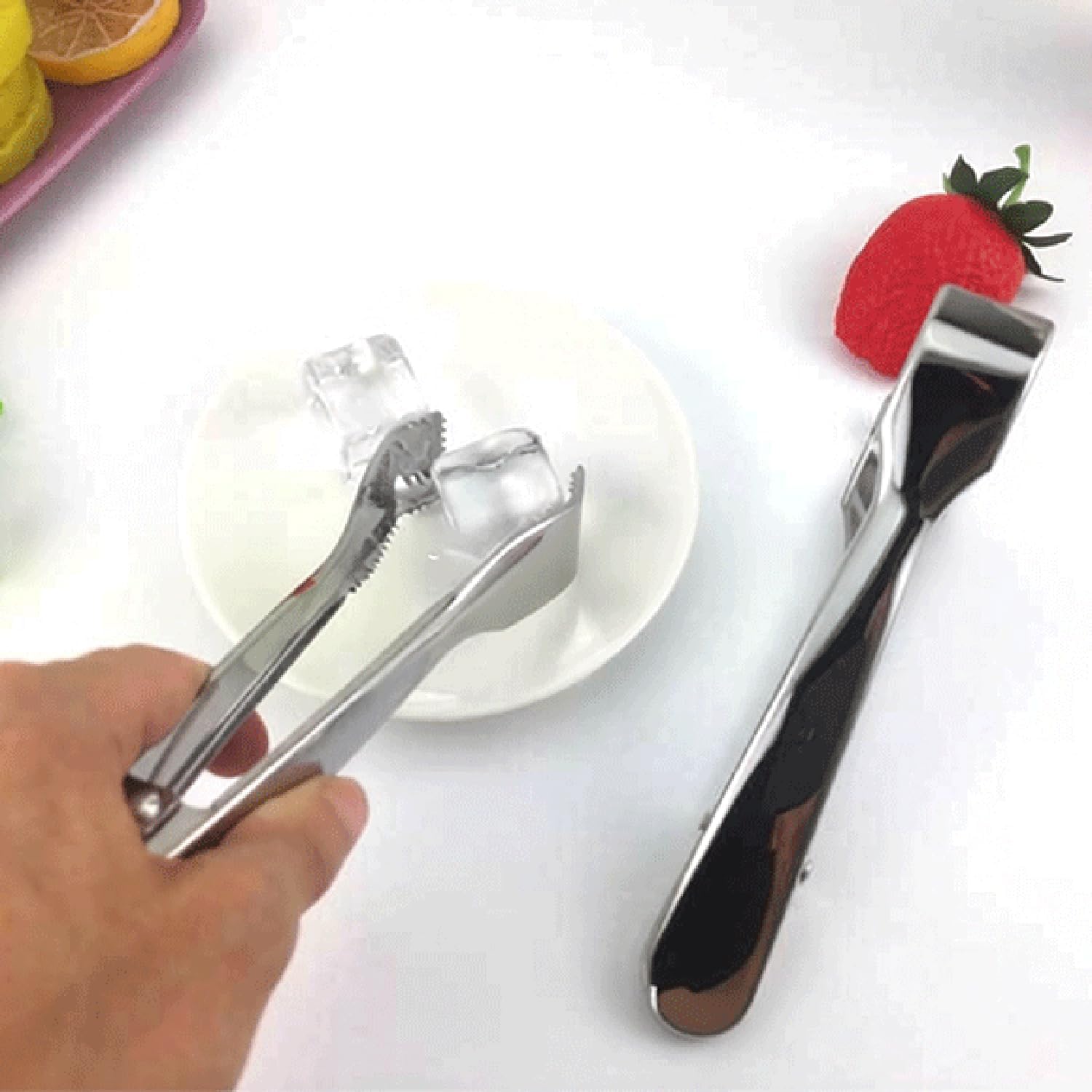 Ice Buckets Ice Tongs Length 6.8 Inch Silver Stainless Steel Serrated Clip for Sugar Cubes Lemon Slices Jellies Biscuits Marshmallows Potato Cake