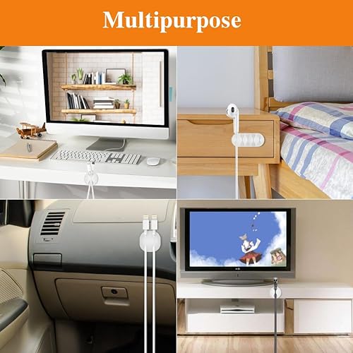 Miniatura 6 de Shintop Clips para cables, paquete de 16 soportes de cable blanco, organizador de cables adhesivos para organizar teléfonos, cargadores, escritorio,