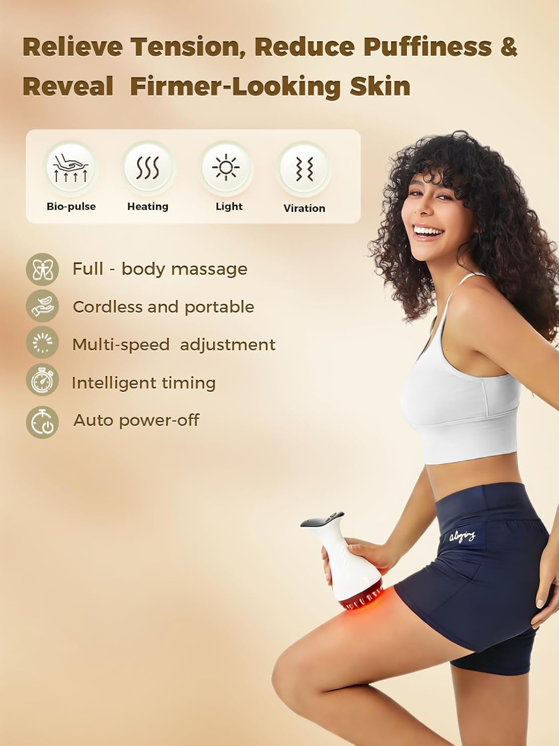 lymphatic drainage massager for legs & body — handheld body massager to reduce swelling, improve circulation & smooth the look of cellulite-white