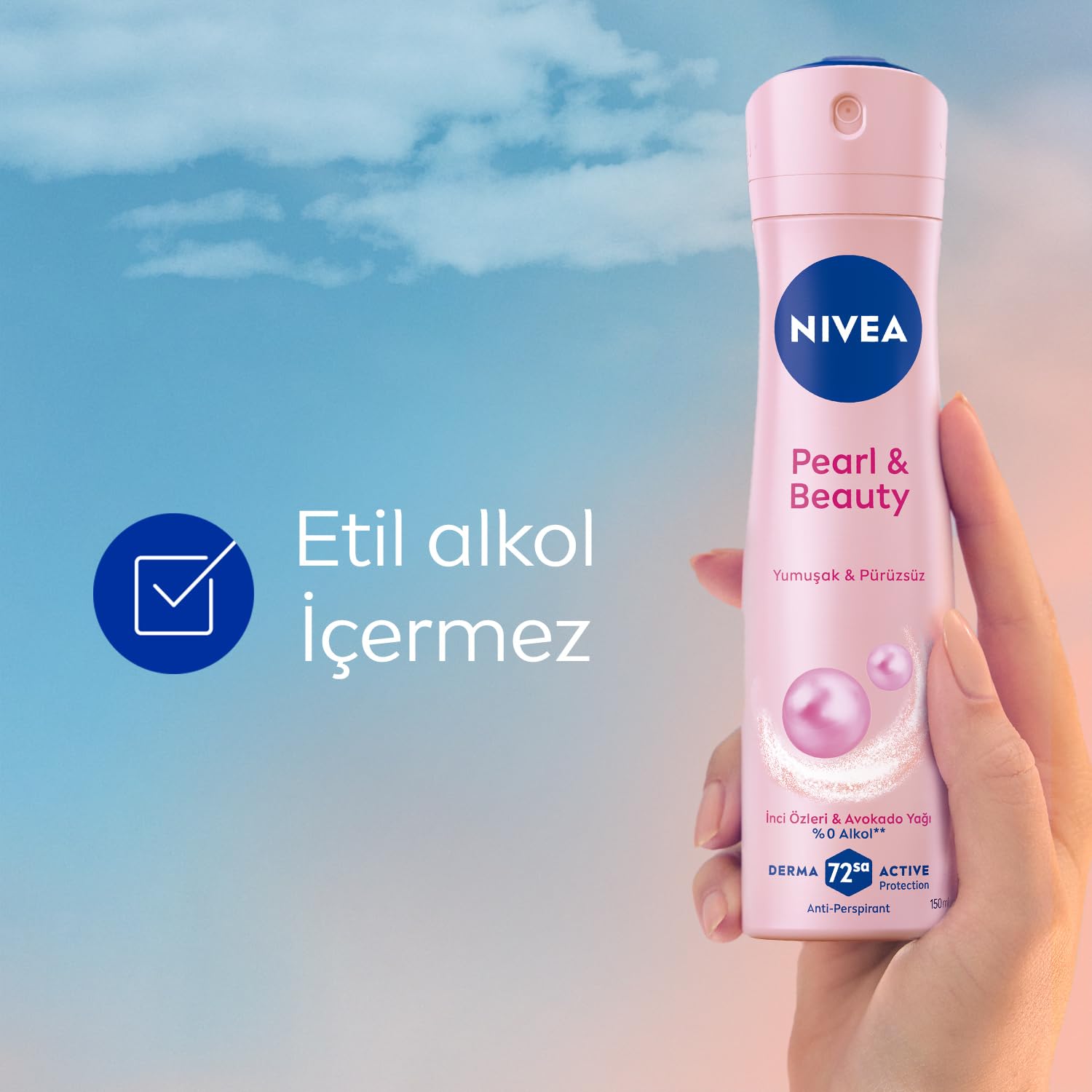 NIVEA Kadın Sprey Deodorant Pearl&Beauty 150 ml,72 Saat Terlemeye Karşı Anti Perspirant Koruma,Doğal İnci Özleri ve Avokado Yağı,Yumuşak,Pürüzsüz Koltuk Altı,Alkol İçermez