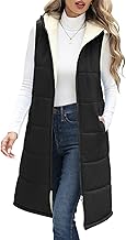 Vancavoo Women's Padded Vest with Hood Sleeveless Jacket Coat Long Winter Warm Fleece Vest Outwear