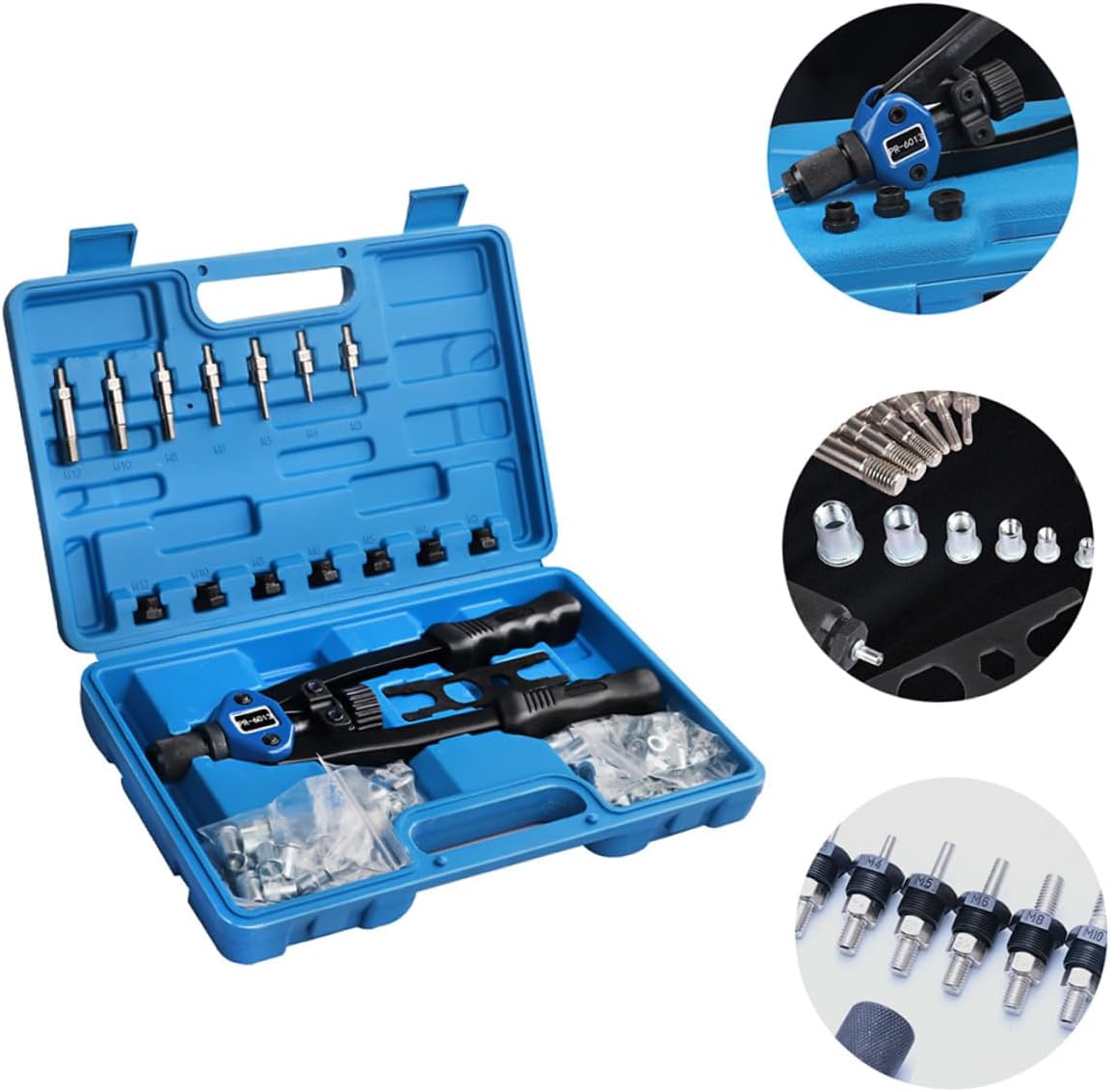 INOOMP 140pcs Hand Rivet Nut Tool Kit with M3- Threaded Rivet Nuts and Mandrels for Automotive Repair and DIY Maintenance