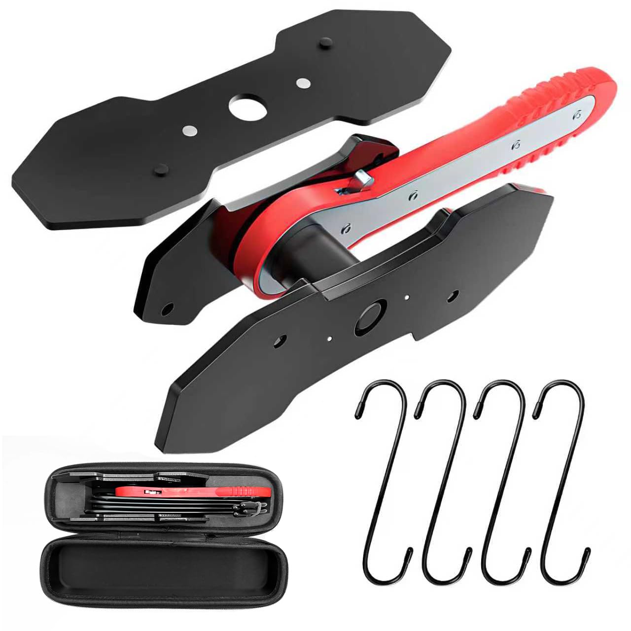 Kit de herramientas de compresión de pinza de freno, herramienta de compresor de pistón de pinza, prensa de pistón de trinquete de 360° con 4 ganchos y 2 placas de acero grandes para pinza de freno de