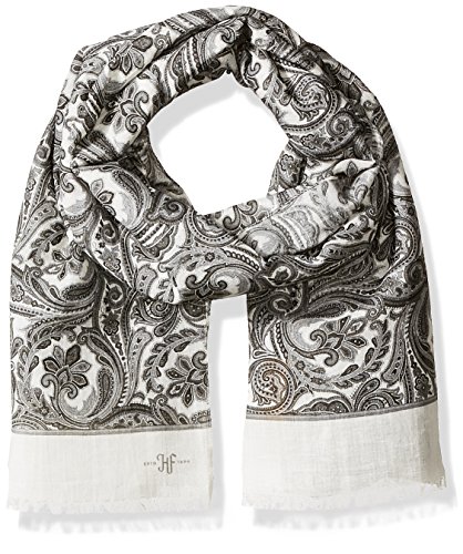 Hickey Freeman Men's Italian Wool Silk Jacquard Paisley Scarf, White, One Size