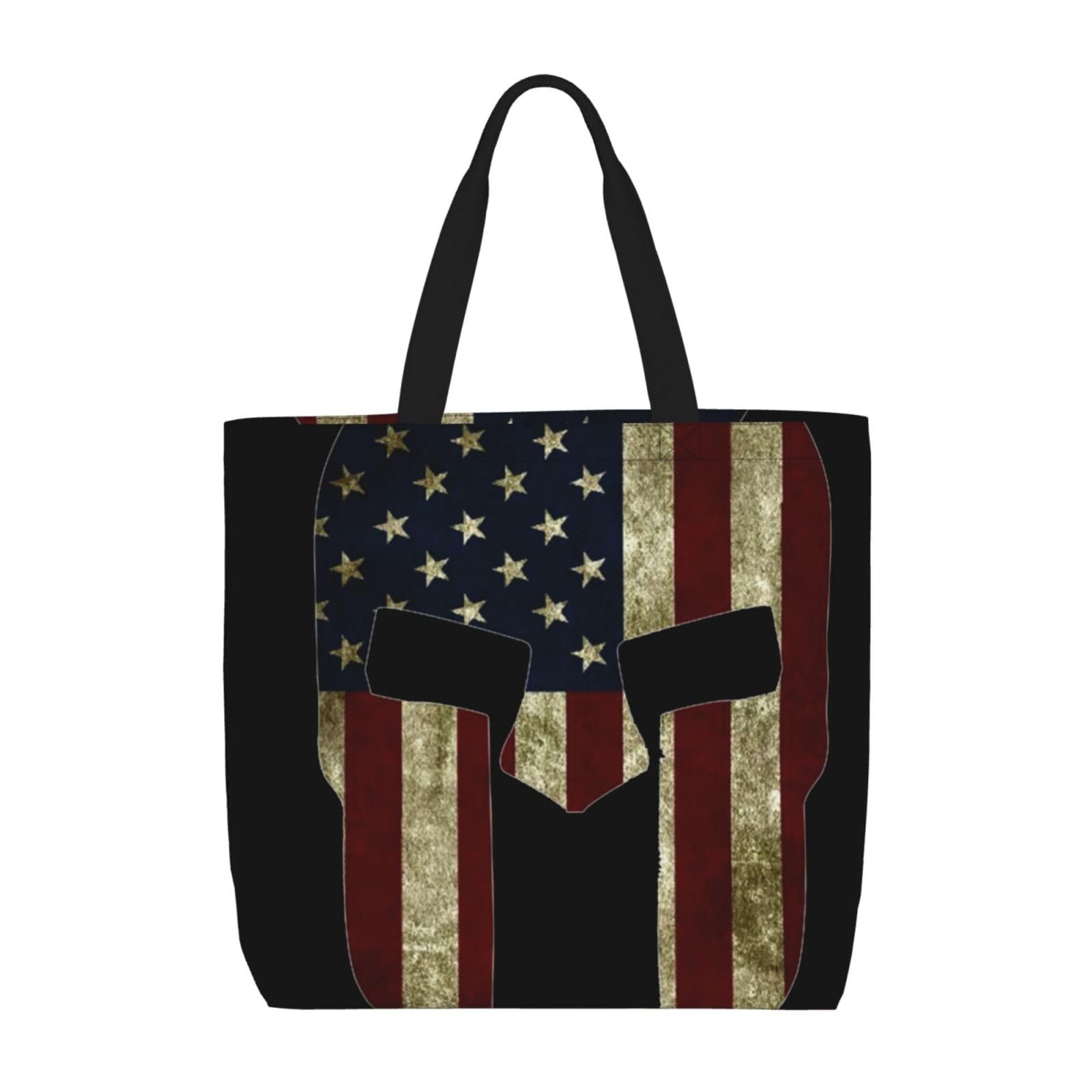 AABSTBFM Usa Flag American Spartan Printed Zipper Tote Bags Shopping Bags - Reusable Shoulder Bag Grocery Bags Shopper Handbag Toy Bag For Work School Travel Beach