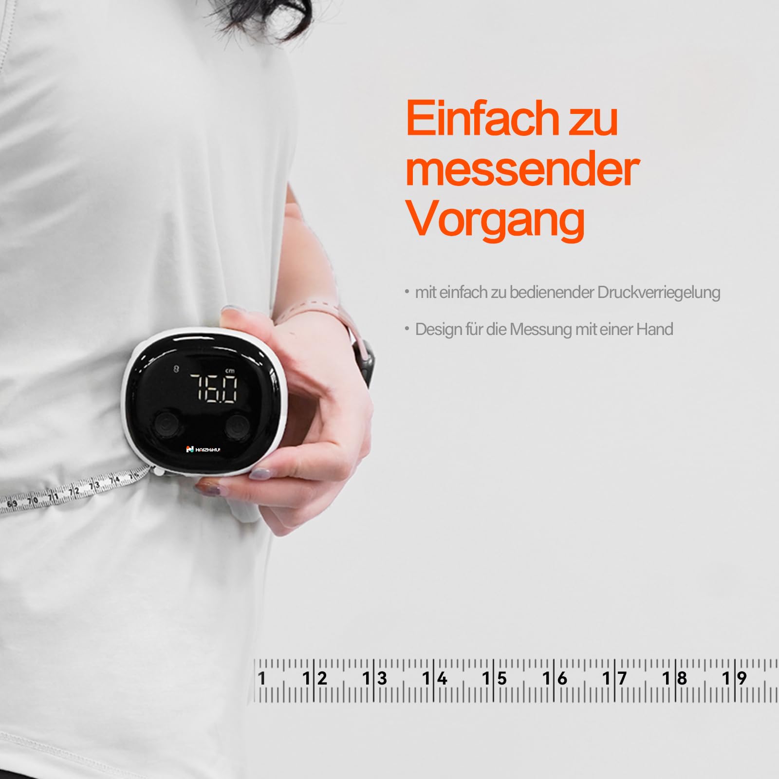Fitdays Smartes Körpermaßband mit Bluetooth & LED-Bildschirm | Körperfett-BMI-Messung + App-Tracking für Fitness/Abnehmen | Automatisch Einziehbar & Tragbar (Schwarz)