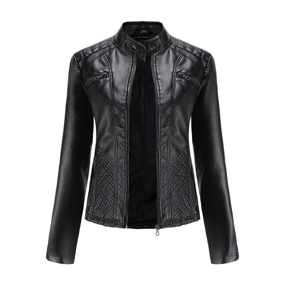 Veste de motard pour femme cintrée masquant les imperfections en noir L