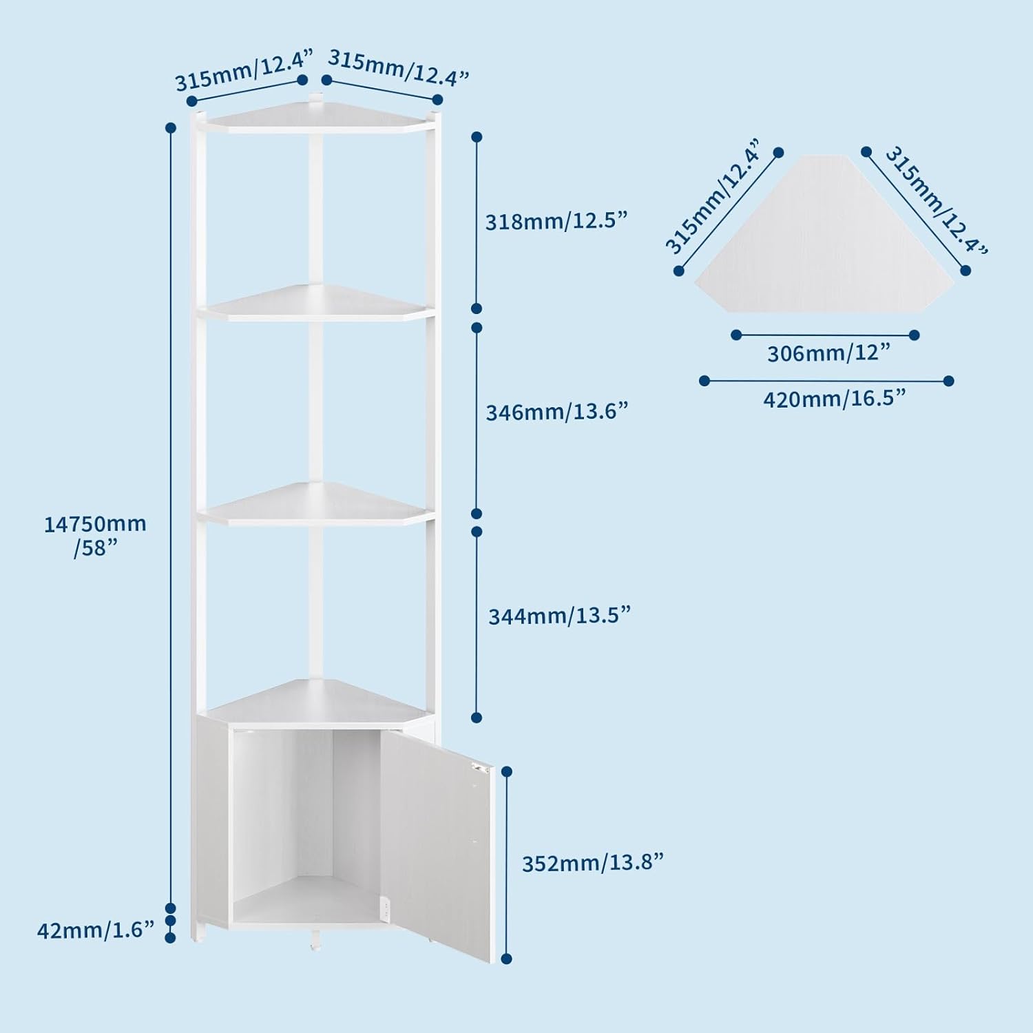 GarveeHome Corner Shelf Stand with Lights, 5-Tier 58 Inch Tall Corner Shelf with Wooden Shelves for Storage Display, Plant Stand for Living Room, Bedroom