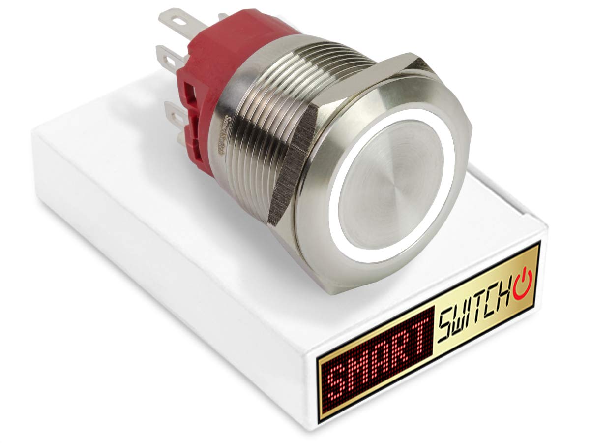 SmartSwitch 25mm Angel Eye Halo Stainless Steel Momentary DPDT 2NO2NC Push Button White LED Metal Switch AE25 — image 1