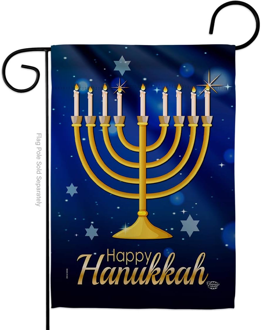 Happy Hanukkah Burlap Garden Flag Wintertime Candle Bonsai Menorah Jewish Chanukah David Small Decorative Gift Yard House Banner Double-Sided Made In USA 13 X 18.5