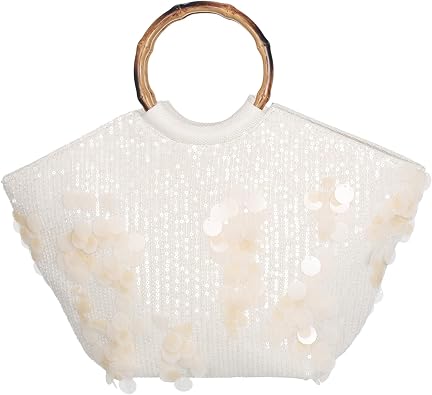 Sequin Resort Tote Bag for Women, Elegant Beach & Vacation Handbag with Bamboo-Style Handle, Large Summer Tote for Travel, Party & Everyday Use