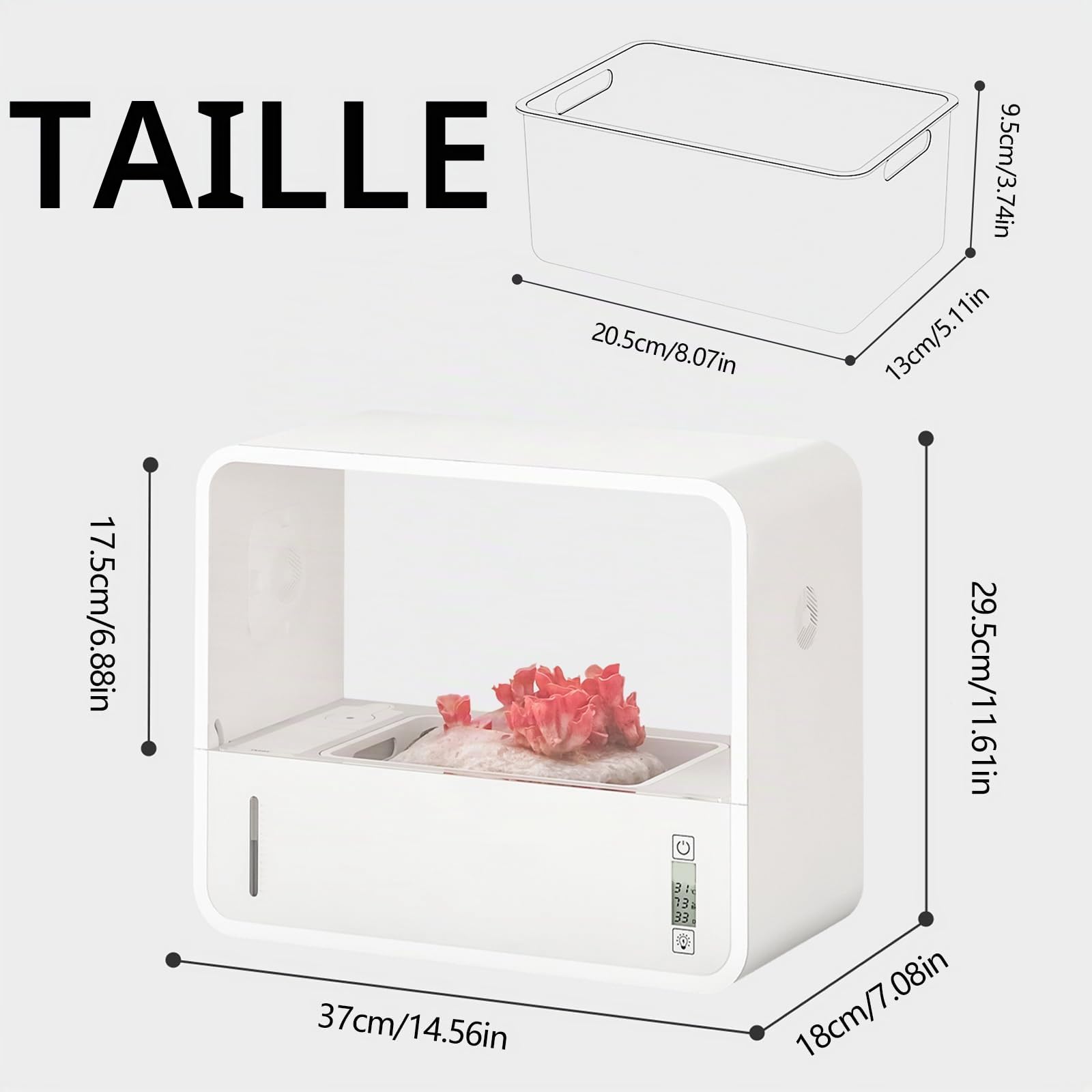 Kit Champignons à Faire Pousser, Tente de Culture de Champignons avec Affichage de la Température et de l'humidité, Boîte de Culture de Champignons, Stations de Propagation de Hotte de Mycologie
