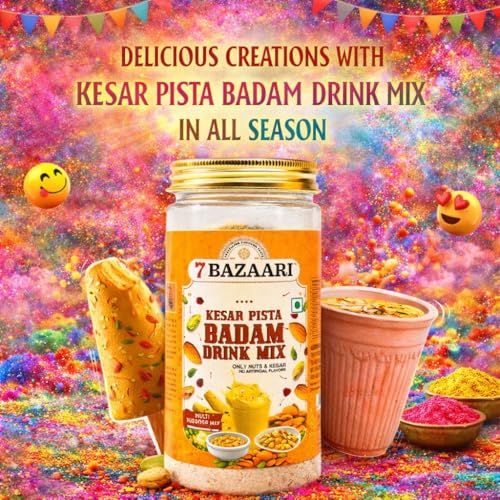 Image of 7BAZAARI Holi Gift Hamper with Kesar Pista Badam Drink Mix 225g | Premium Holi Gift Box for Gifting, Return Gifts, Employees, Kids & Family | Unique Holi Gifts