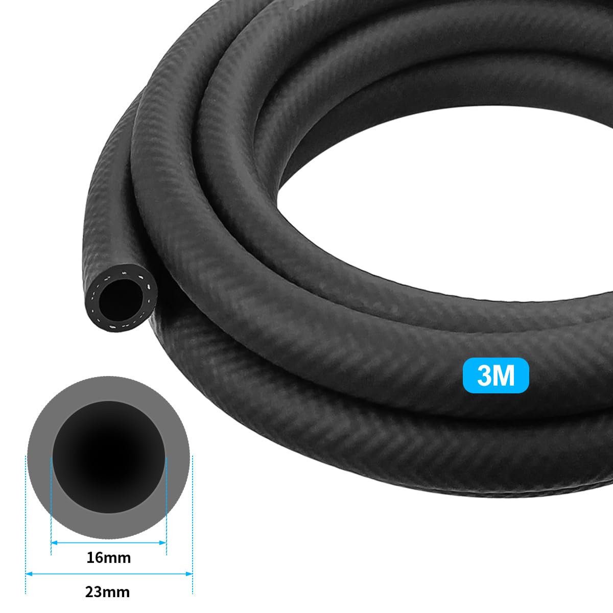 Tubo del carburante da 3 m, diametro interno di 16 mm, per auto, camion, trattori e piccoli motori