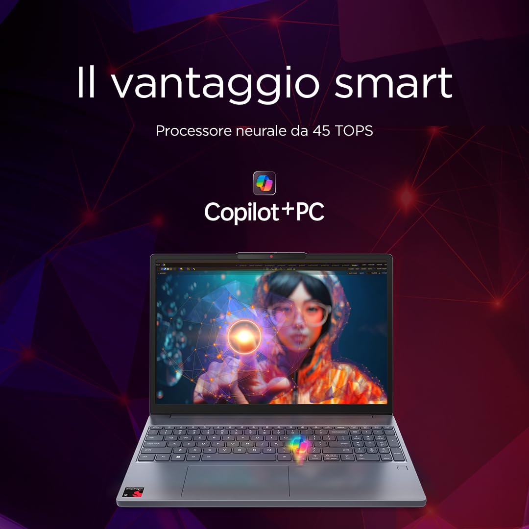 Lenovo IdeaPad Slim 3 Copilot+ PC Notebook 15" IPS (1920x1200) Snapdragon X X1-26-100, 16GB RAM LPDDR5X, 512GB SSD, WiFi 6E, Laptop per Lavoro, Studio, Multitasking - Caricatore non incluso