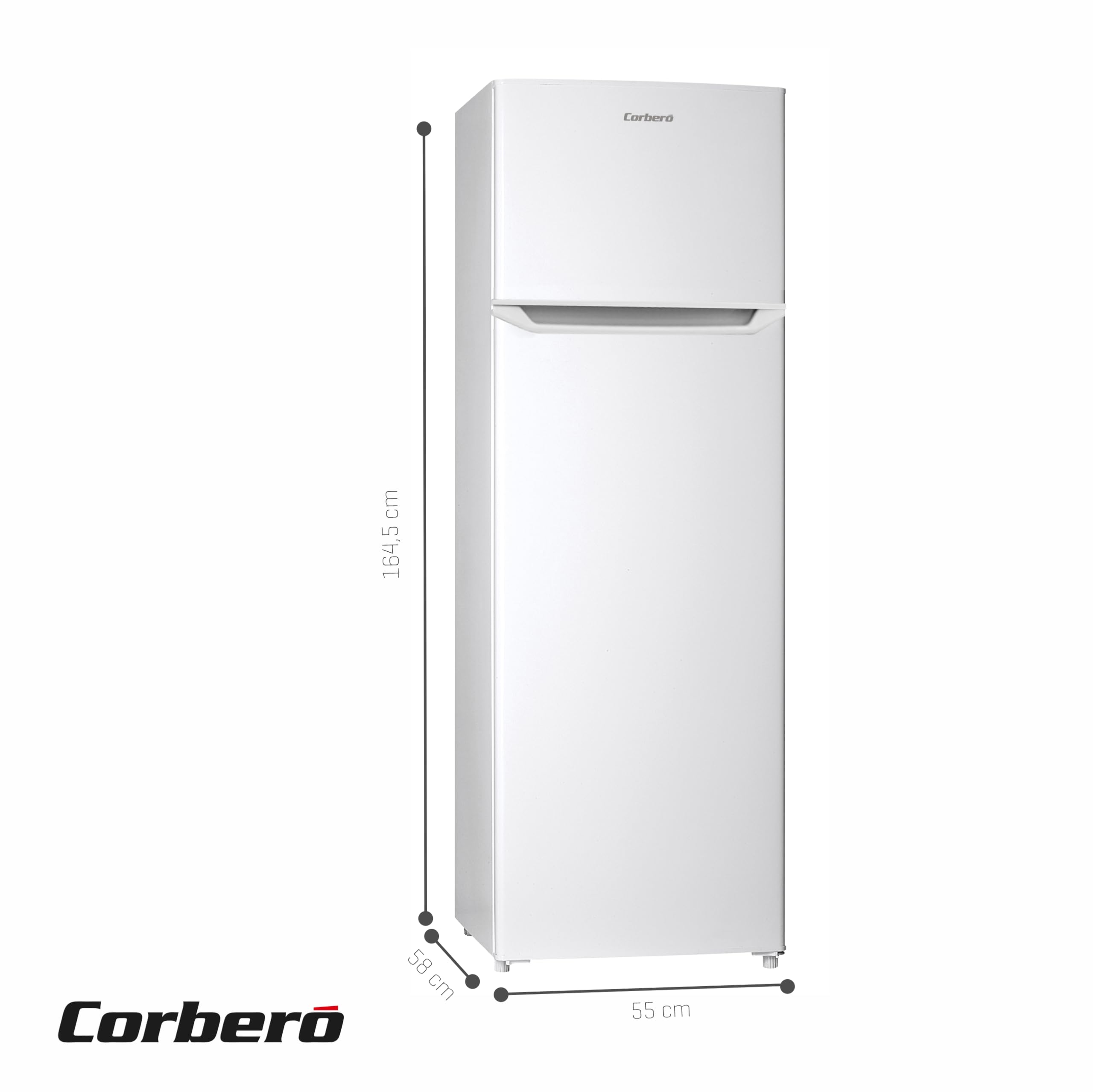Corberó - Frigorífico 2 Puertas | CF2PH1664W | 248L | 164.5cm | Luz interior | Cajón Crisper | Estantes de cristal ajustables | Descongelación Manual | Blanco