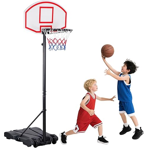 JupiterForce Kids Basketball Hoop Outdoor 5.5-7Ft Height Adjustable, Portable Indoor Basketball Hoops & Goals with 28 Inch Backboard & Wheels for Kids/Teenagers/Youth