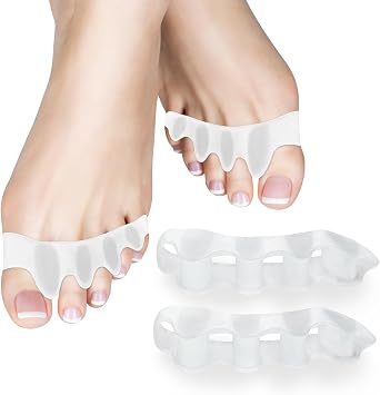 SUNFATT Gel Toe Separators [4 Pack] - Spacers for Overlapping Toes | Soft silicone spacers for daily foot comfort, home relaxation & yoga. Washable and reusable design reduces footwear friction
