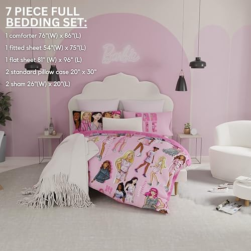 Miniatura 4 de Franco Barbie Bedding - Juego de edredón y sábanas súper suaves con funda 7 piezas tamaño matrimonial producto oficial Barbie