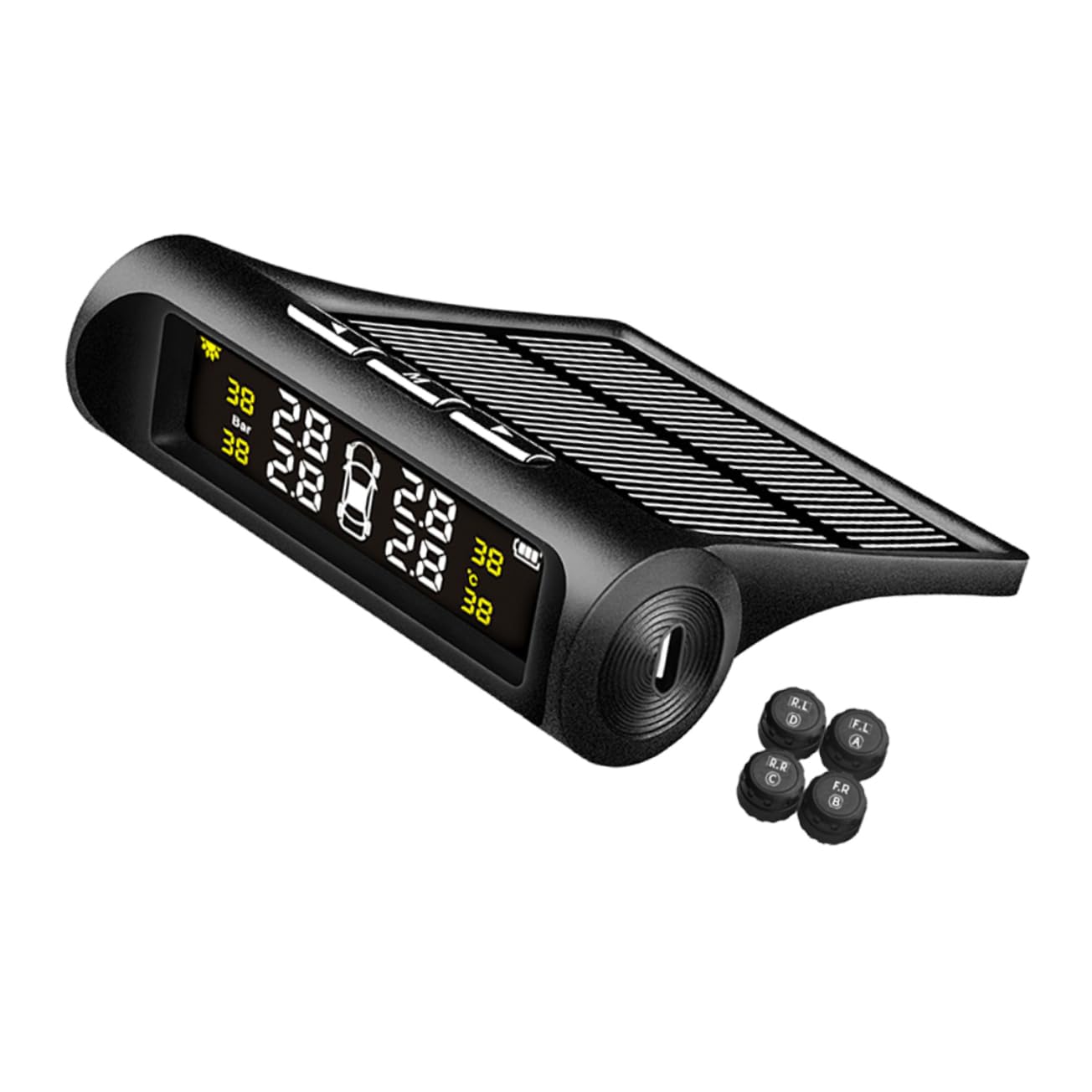 Sensore Pressione Pneumatici Wireless Solare per Auto Monitoraggio Pressione Temperatura Pneumatici Materiale Sicuro Durevole Ricarica USB