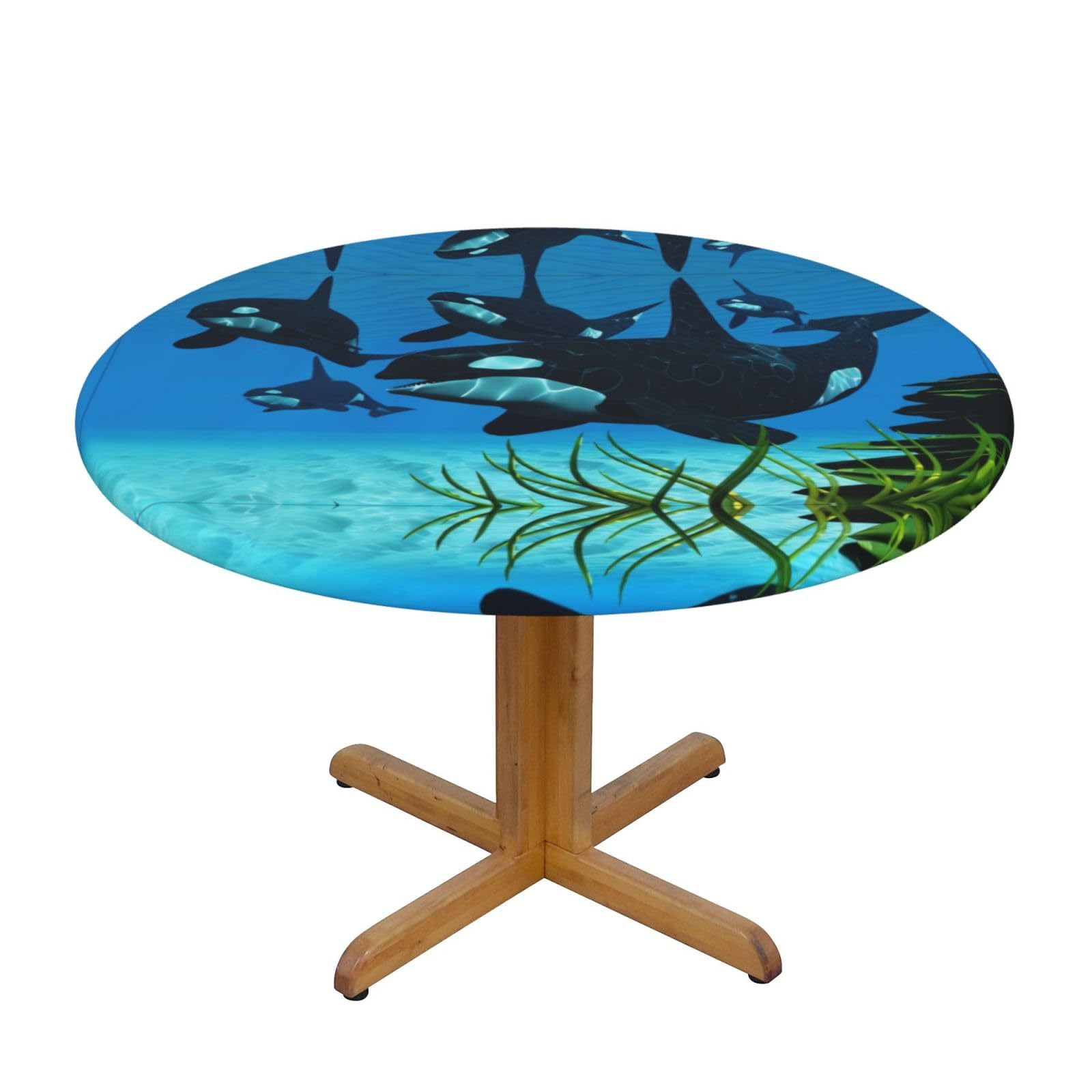 ZQYTGFDC Killer Whales Swim Along S Decorative Round Tablecloth Waterproof Anti Stain Oil Proof Size for 40 50 inch