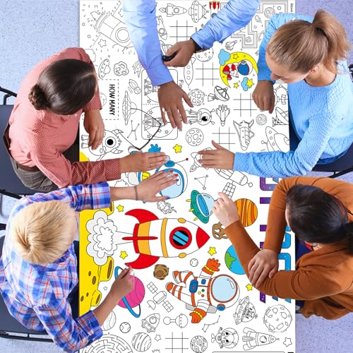 Image of Naozinebi Outer Space Giant Coloring Poster Large Coloring Tablecloth Big Paper Sheet Page Solar System Table Cloth DIY Activity Game Art Crafts Mat Wall Home Party Decoration Supplies