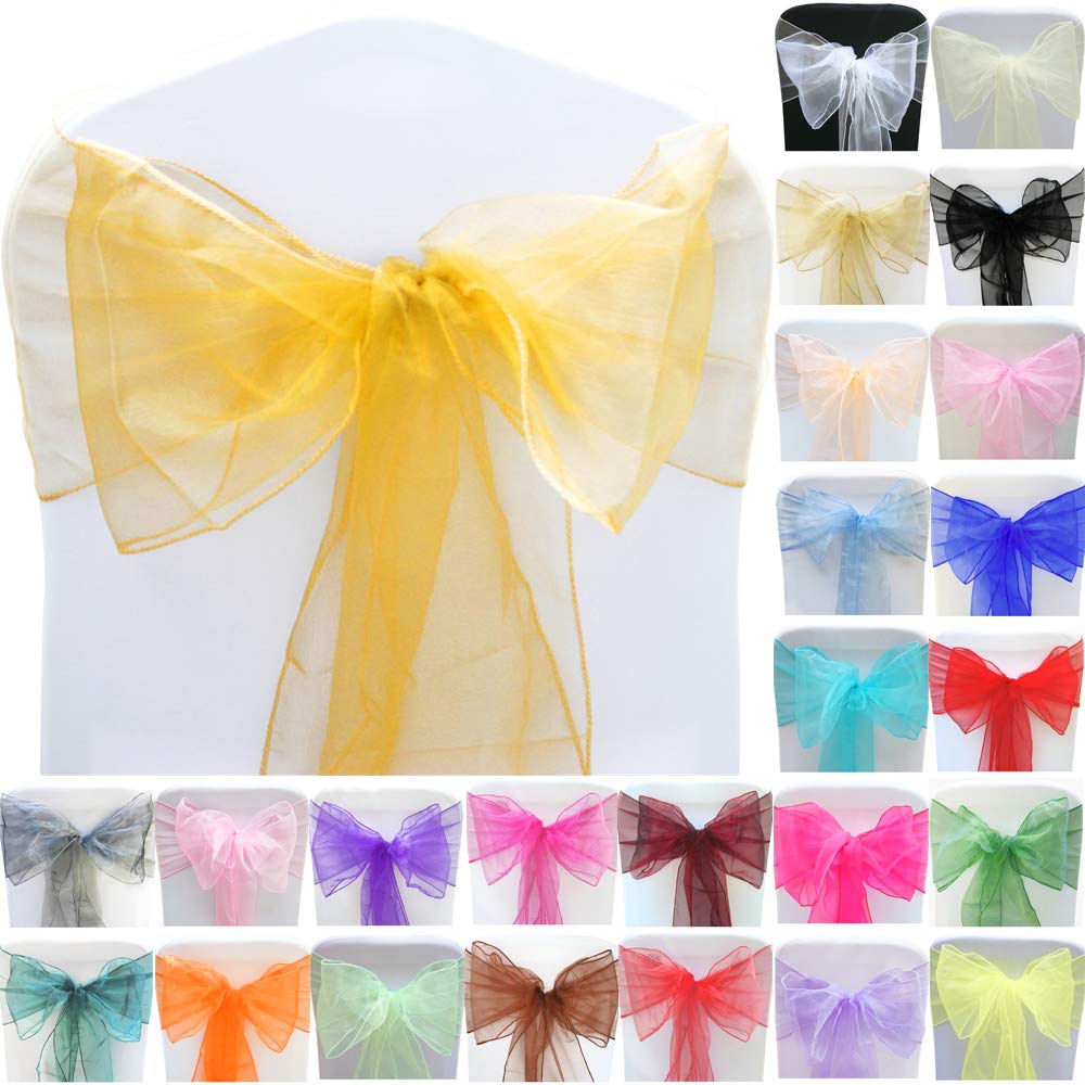 Time to Sparkle 200pcs 22x280cm Precious Gold Organza Sashes Wider Sash Fuller Bows Chair Cover Bows Sash for Wedding Party Birthday Decoration