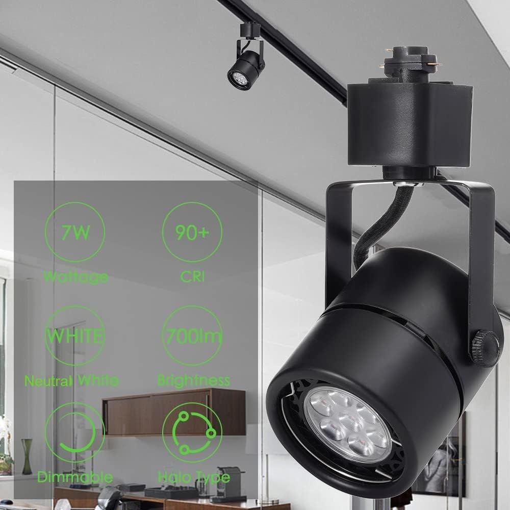 12 Pack LED Track Light Heads,7W H Type Track Lighting Heads for Ceiling Spotlight Wall Art Exhibition Lighting,Kitchen,Accent Task 4000K Neutral White 36°Angle Black Track (Black)