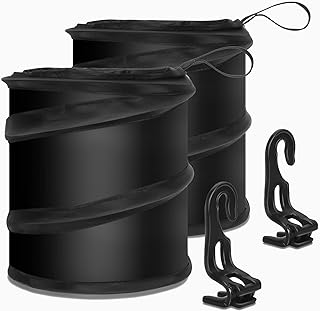 FYY Car Trash Can (2 Pack) Pop Up Trash Can for Car - Portable Mini Travel Garbage Can Auto Vehicle Collapsible Trash Can Camping - with Car Seat Hooks - 1 Gallon Capacity Black Car Trash Bin