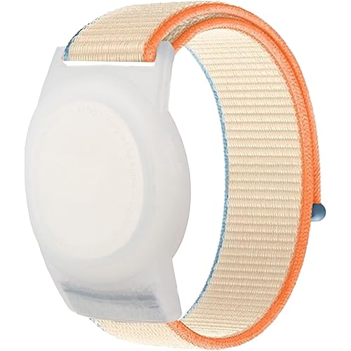 Kids Wristband Compatible with Apple AirTag, Protective Case for Air Tag GPS Tracker Holder with Nylon Bracelet, Adjustable Anti Lost Watch Band for Toddler Child Elder(Mlik White)