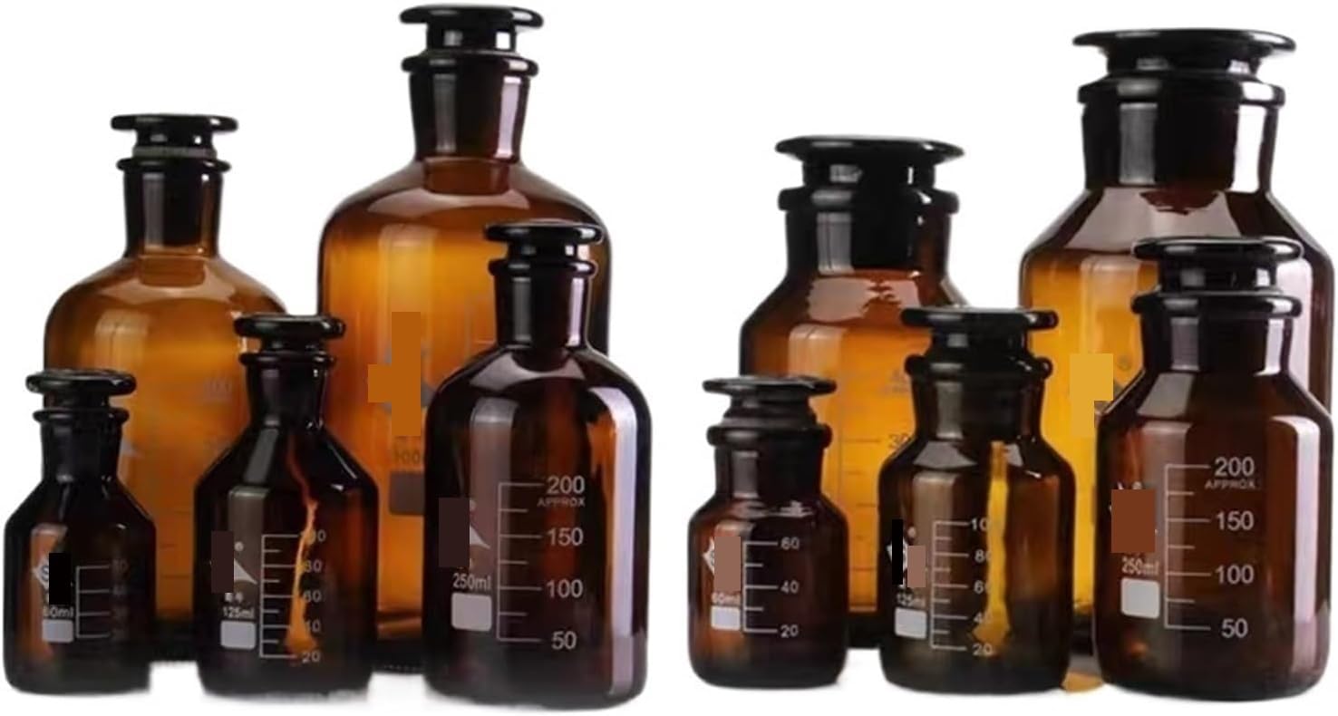 Matraz Erlenmeyer Graduado de Borosilicato, Frasco de boca estrecha for laboratorio, frasco de reactivo de boca pequeña de vidrio común marrón/transparente con tapón esmerilado, viales for muestras de