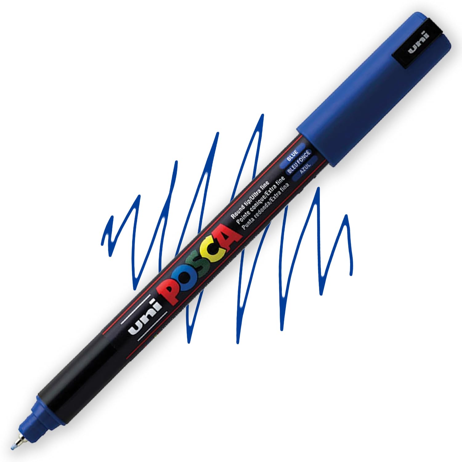 Posca - Marqueur permanent à base d'eau - Utilisation multi-surfaces - PC-1MR - Lot de 3 stylos dans un étui (bleu)