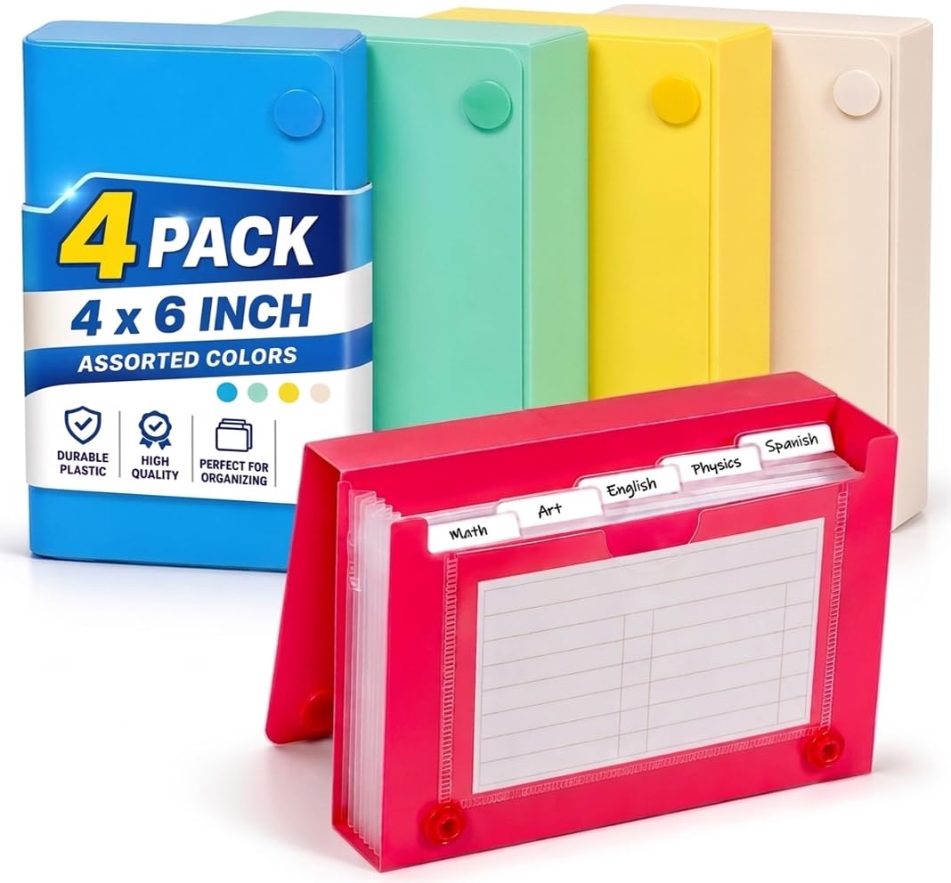 Fundas para tarjetas de índice 4x6 en colores surtidos paquete de 4 unidades