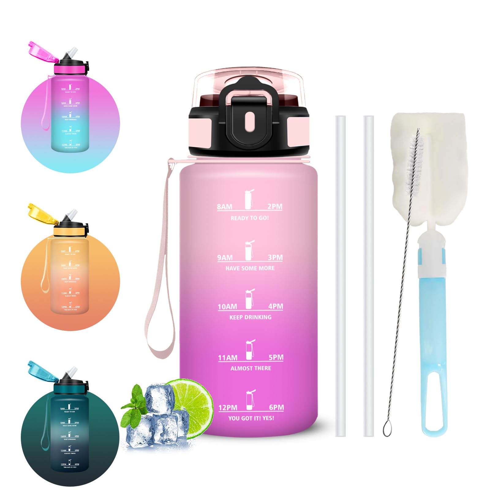 500ml Trinkflasche Kinder, Wasserflasche, Trinkflasche mit Strohhalm Kinder, Auslaufsicher, Wasserflasche mit Strohbürste und Topfbürste, Leicht zu Reinigen, für Schule, Büro, Fitness, Outdoor