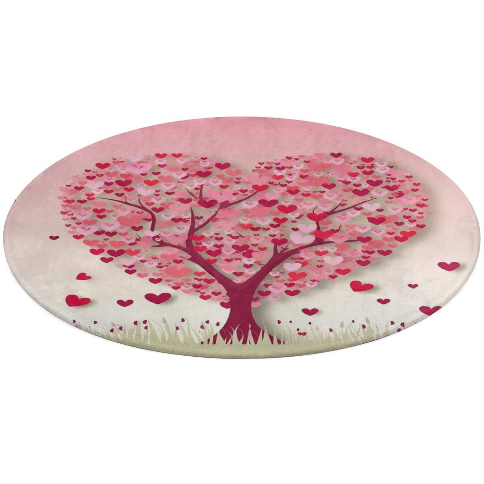 Tapis rond lavable et antidérapant en velours moderne motif cœur