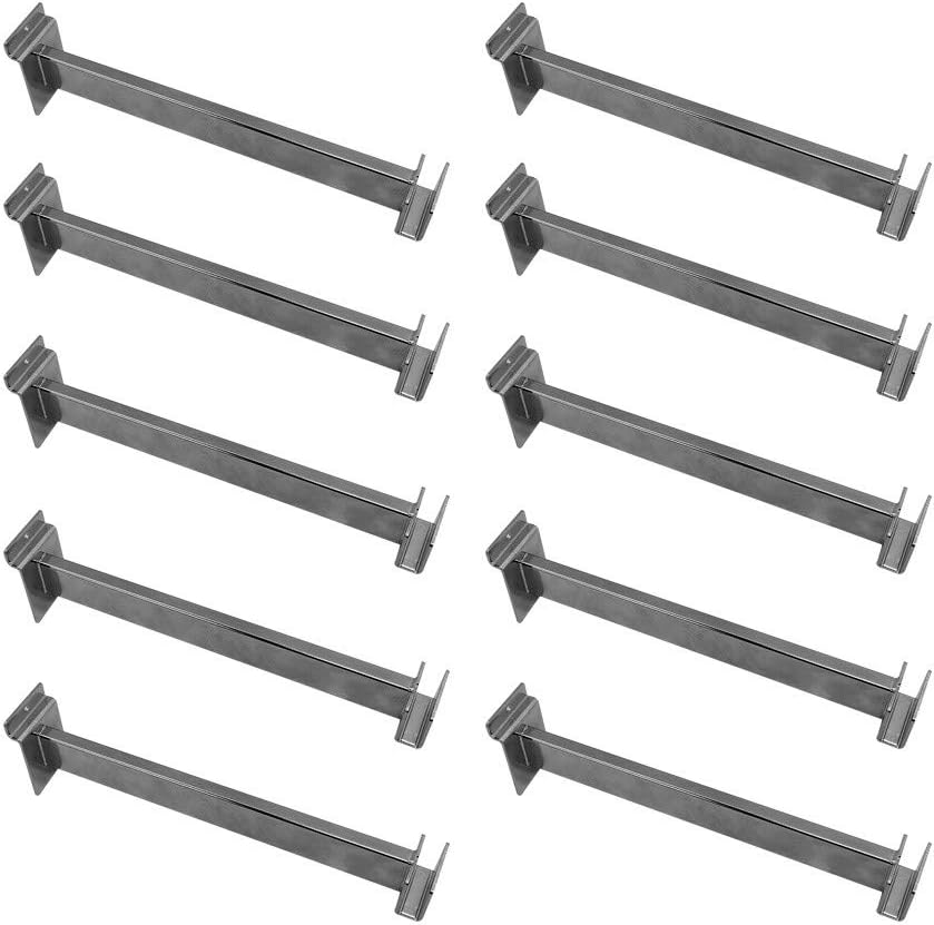 10 PC 12" SLATWALL HANGRAIL Bracket Holding 1-3/4" x 1/2" Rectangular Tube for Retail Display - Chrome