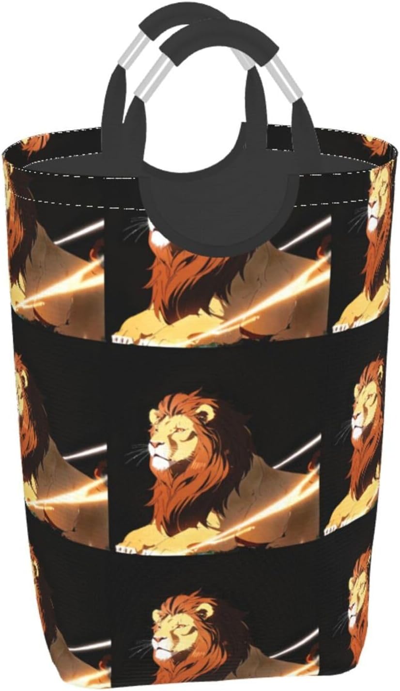 Lion raising his head Foldable storage bag, 50L capacity, suitable for laundry room, dormitory bedroom, dirty clothes storage basket.