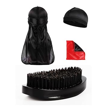 Wave Brush for Men 360 Wave Wolfing,Medium/Hard Black Hair Brush with Black Silky Durags for Men Waves Hair+Crown Patch for Waves Hair Men,4 in 1 Wave Kit for Men 360,A