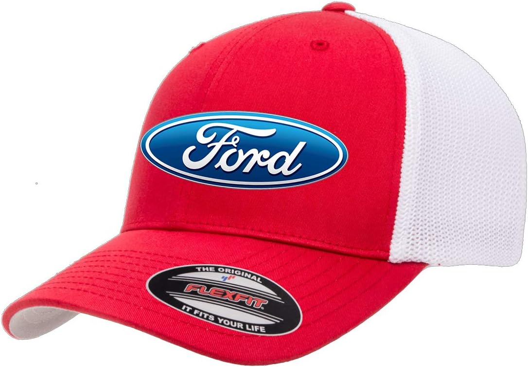 Ford Oval Script Logo Flexfit Trucker Mesh Fitted Cap