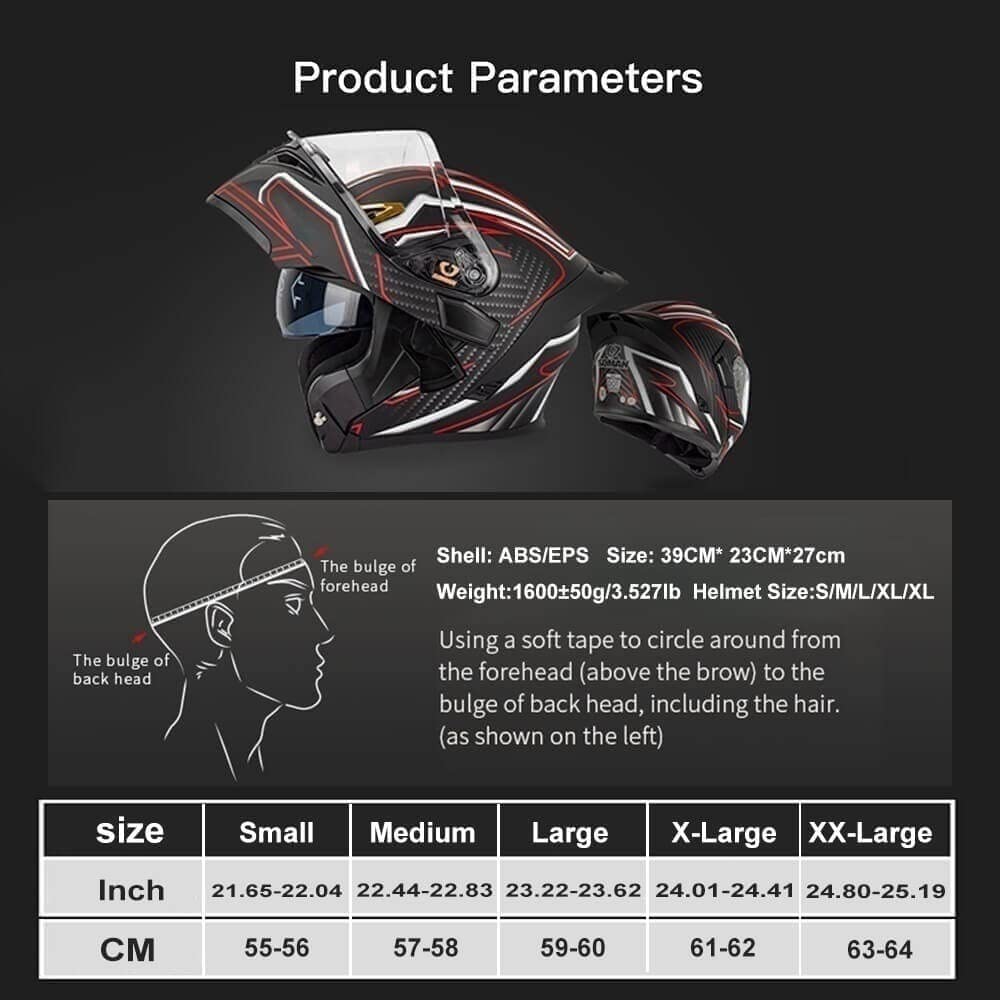Bluetooth Modular Motorcycle Helmet DOT Approved Flip Up Full Face Integrated Anti-Fog Double Visor Helmet Street Bike Helmet Built-in Dual Speaker with Microphone for Adults Men and Women (Color : A