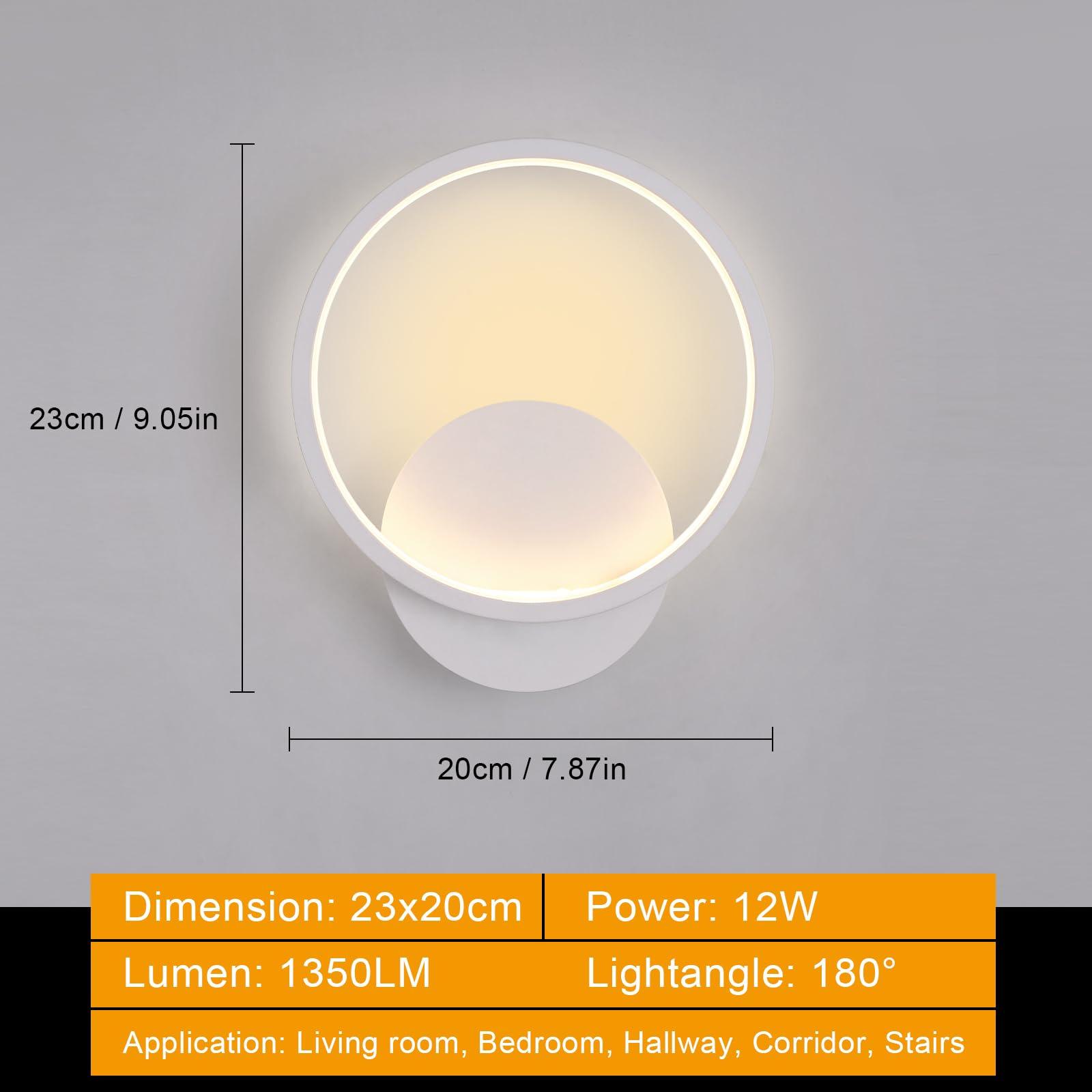 Riserva 12W apliques de pared modernos,apliques pared dormitorio Accesorios de iluminación para la sala de estar Dormitorio Baño Cocina Comedor, Blanco cálido