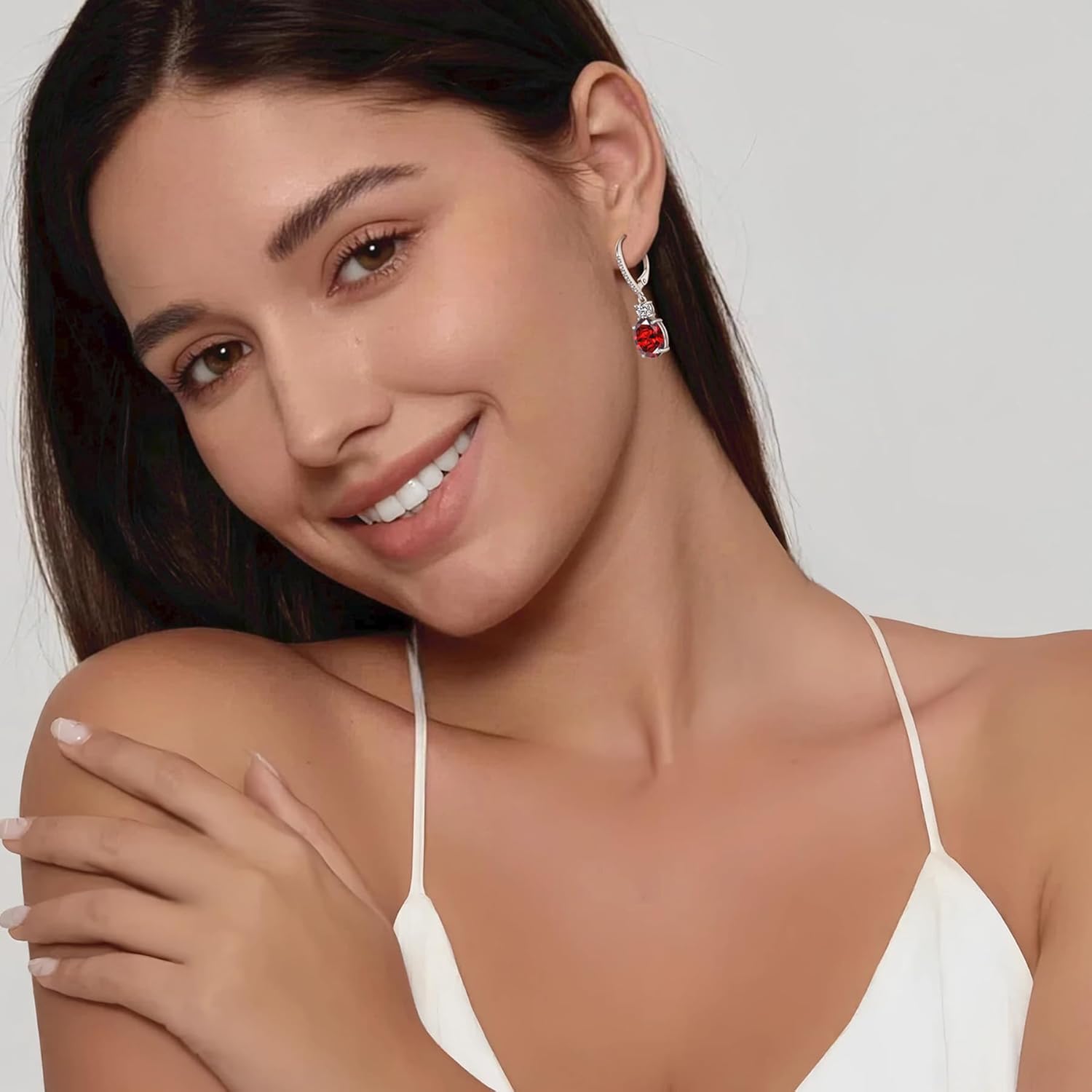 FJ Dangle Drop Earrings 925 Sterling Silver Solitaire Leverback Earrings Birthstone Jewelry for Women - Image 2