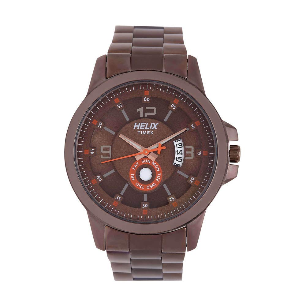 Helix by Timex Brown Round Analog Watches for Men | Quartz Movement Stainless Steel Bracelet Men Watches | Upto 30 m Water Resistance with Foldover Clasp Closure | Gift for Men TW023HG22 (B07QS9KBGQ) Amazon Price History, Amazon Price Tracker