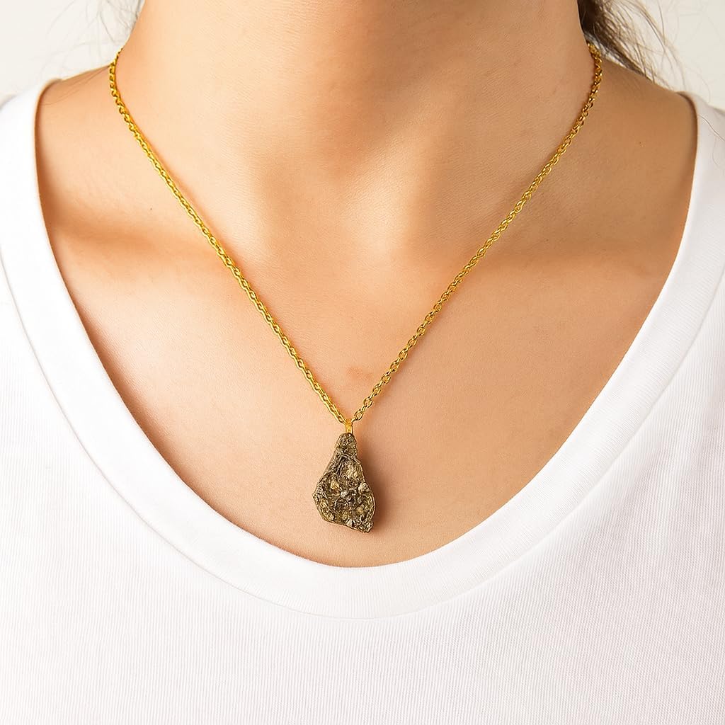 Handmade Pendant Necklace – Natural Raw Pyrite – Protection & Abundance – Gold Plated – Dainty Dangle Style – 18 Inch Adjustable Chain – Christmas Gift - Image 5