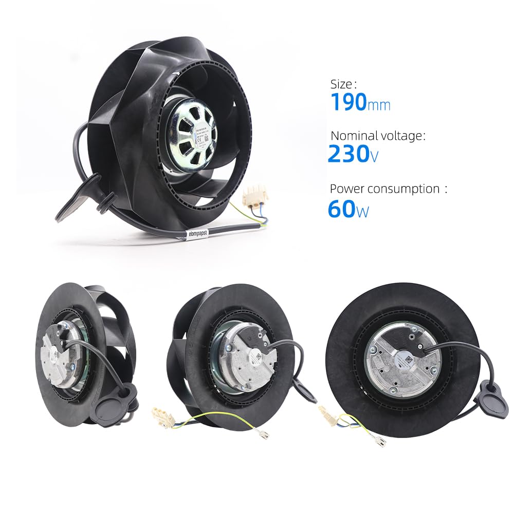 Ebm Papst R3G190-RC03-06 - Ventilador centrífugo EC de 190 mm, 60 W, 2810 rpm, 220-240 VCA, compatible con radiador, refrigerador, enfriadores de transmisión, escritorio, tarjetas gráficas, consola de